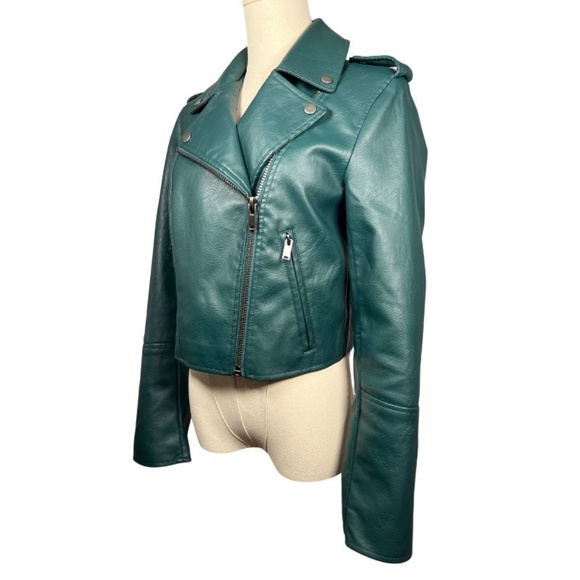 NWOT 7 for All Mankind Green Faux Leather Moto Jacket (S) - Picture 5 of 10